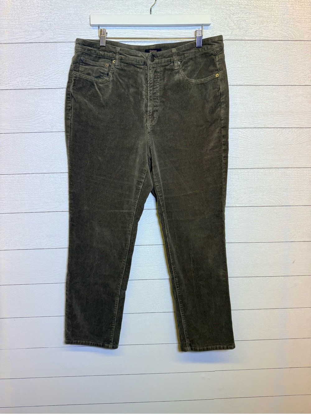 Quince Organic Stretch Corduroy Straight Leg Pants Seaweed Size 14